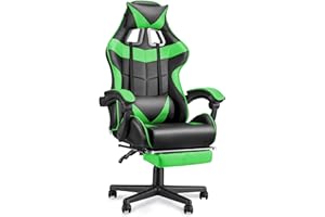 Soontrans Silla Gaming, Sillas Gaming Ergonómica con Reposapiés & Reposacabeza & Cojín Lumbar, Reposabrazos Tapizados, Reclinable, Silla Gamer para Youtube Livestreaming Xbox (Verde)