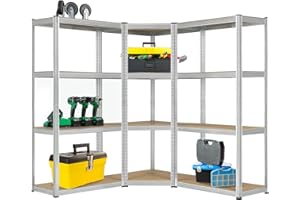 ‎JUSKYS Juskys 3er Metall Regalsystem Easy - 1 Eckregal & 2 Lagerregale - 12 Böden aus MDF Holz - 960 kg - Schwerlastregal Steckregal