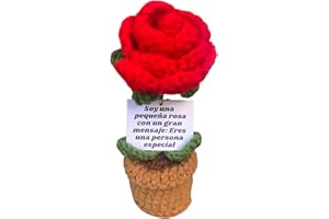 INFINITLIVING Regalos Originales Rosa Eterna de Ganchillo Hecho a Mano - Mensaje Motivacional – Incluye Bolsita para Regalo – Día de la Madre -Cumpleaños, Aniversario, Detalle Especial Pareja, Amiga/Amigo.