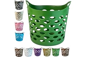 OCEANEVO Plastic Laundry Basket With Handles Flexi Large Storage Round Hipster Hamper For Clothes Nursery & Home Organisation 13 Colours 30L (Green)