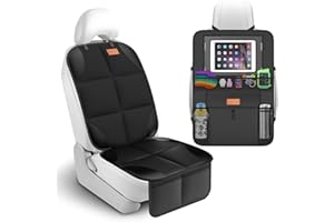SMART ELF Car Seat Protectors for Child Seats - Kids Car Seat Protector Back Organiser for Storage - Baby Travel Kick Mats & Front/Back Seat Cover Set, Protects Upholstery From Stains & Damage