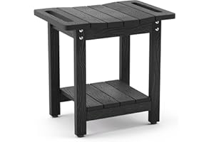 LUE BONA HDPS Duschbänke, Duschhocker zum Rasieren der Beine mit Ablage, wasserdichter Badstuhlsitz für Badezimmer, wetterbeständig, rutschfest, Griffe, für den Innen- und Außenbereich, Schwarz