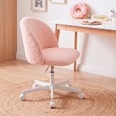 duehome | Desk Chair Upholstered in Shearling Fabric, Candy Model, Powder Pink Finish, Measurements: 45.5cm (W) x 47cm (L) x
