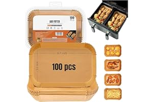 Roe Tenpo Air Fryer Liners Disposable 5.5 Inch 100pcs Rectangular, Non-Stick Baking Parchment Paper Liners, Compatible with Ninja, Tower and Other Dual Zone Air Fryers (5.5 Inch 100pcs Rectangle)