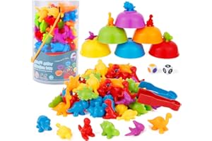 StarryTiger Jeux Montessori 2 3 4 5 Ans, 58 Pièces Dinosaure Jouet avec Tasses et Dés et Pinces, pour Comptage et Tri Jeu Educatif Apprendre Les Couleurs, Enfant Cadeau 3-5 Ans