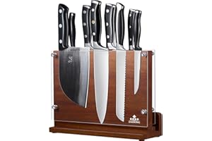 ENOKING Grande Porta Coltelli Cucina 31 x 23,5cm, Ceppo Porta Coltelli Doppio Lato MaGnetico con Schermo Acrilico, Premium Ceppo Coltelli Vuoto, Portacoltelli da Cucina in Legno di Acacia