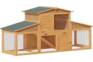 CADOCA® Kaninchenstall 2stöckig 210x70x102cm Vollholz Garten Hasenkäfig Kleintiergehege Hühnerstall Nagergehege