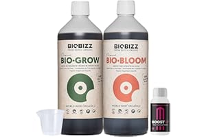 GROWMANIA.ES GROWMANIA Engrais bio Bloom et Bio Grow Biobizz 1 l + échantillon Boost Up Nutrients + Verre doseur | Engrais liquide pour plantes et cultures | Stimulation de la croissance
