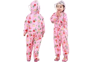 FILOWA Dziecięce kombinezony dla chłopców dziewcząt płaszcz przeciwdeszczowy z kapturem wodoodporny kombinezon przeciwdeszczowy "wszystko w jednym" lekki przenośny oddychający płaszcz przeciwdeszczowy PVC przezroczysty kapelusz rondo zamek błyskawiczny błotnisty garnitur dla dzieci w wieku 1-10 lat