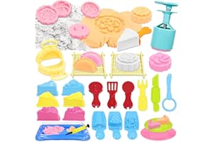 VBACALA Set de Arena Mágica para Niños con 32 Accesorios-Caja de Arena Portátil,Molde para Torta Lunar,3 Arenas de Colores,Herramientas y Una Bomba,Juguetes para Niñas y Niños a Partir de 3 Años