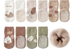 Exemaba Baby Socks with Grips Winter - 5 Pairs Toddler Cartoon Animal Floor Non Slip Socks Kids Thick Warm Anti Slip Socks for Girls Boys