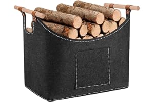 OPERMAXER XL Holzkorb|Kaminholzkorb, Brennholzkorb aus Extradickem Filz und verstärkter Griff, Faltbarer Holzkorb Filztasche, Groß Feuerholzkorb für Spielzeug, Kleidung, Holz, Zeitungen(50L, 60KG)