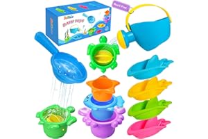 JoiTale Badespielzeug Baby ab 1 2 3 4 Jahr, 10 Stück Schimmelfreies Wasserspielzeug Kinder Badewanne Pool Spielzeug, Badeschiffchen Badelöffel Badewannenspielzeug für Jungen und Mädchen