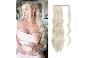 ‎FESHFEN FESHFEN Zopf Pferdeschwanz Haare Extensions Lang Wellig Lockig Clip in Ponytail Synthetik Haarzopf Haarverlängerung Haarteil für Damen, Platinblond 60 cm