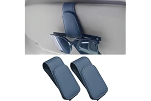 Anwlki Uchwyt na okulary do wizjera samochodowego, 2 opakowania, magnetyczny, skórzany uchwyt na okulary przeciwsłoneczne, uchwyt na okulary samochodowe, klips na karty biletowe (granatowy)