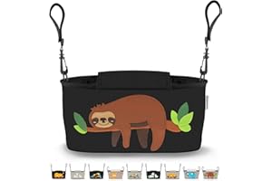 GRINSEZWERGE Borsa per Passeggino - 9 Motivi I Organizer per Carrozzina Neonato I Portaoggetti con Dispenser per Salviette I Universale Organizzatore Bambini colore nero I Bambina Stroller Bag