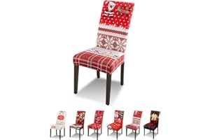 Lydevo Fundas Sillas de Comedor Navideñas Pack 6 Fundas de Sillas para Navidad Ajustables Desmontables Fundas Sillas con Respaldo Alto Protectora Cubiertas para Sillas para Comedor,Père Noël