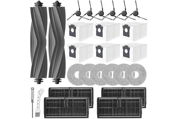 26 stycken tillbehör till Dreame L10s Ultra Gen 3/X40 Ultra Complete/L50 Ultra AE/L40 Ultra/X40 Master/Mova P50 Pro Ultra, 6 dammpåsar 6 torkdynor 6 sidoborstar 4 HEPA-filter 2 huvudborste
