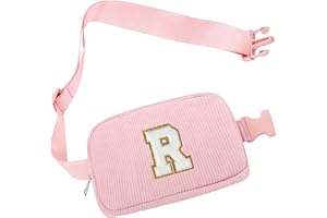 HAMATATA Personalisierte Initialen Bauchtasche, Cord-Crossbody Bag Damen Rosa Brustbeutel Gürteltasche Umhängetasche, Schultertasche Brusttaschen für Reise Fahren Wandern, Geburtstag Geschenk für Mädchen(R)