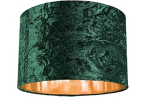 Happy Homewares Modern and On-Trend Forest Green Crushed Velvet Fabric 12" Table or Pendant Circular Drum Lampshade with Shiny Copper Inner - 60watt Maximum | Perfect for Residential or Commercial