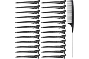 VZXQX Pince Crocodile Cheveux, 24 Lot de Pince a Cheveux Métal avec Peigne de Style, 3,5 Pouces Barrettes Cheveux Croco pour Fille Femme, Noires Pinces à Bec de Canard Section Clips de Coiffure