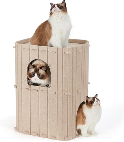 Cuccia Per Gatti In Feltro DownyPaws - Doppio Foro, 58x33x30 Cm, Color Crema - Foto 9