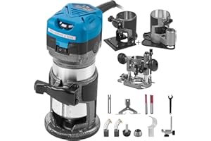VEVOR Kit de Enrutador Compacto de Arranque Suave de 710W Velocidad 10.000-30.000 RPM Fresadora de Madera Rebajadora Eléctrica multifunción base de refrigeración y base inclinada y base Offset