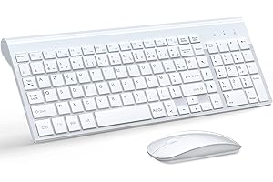 TopMate Ensemble Clavier et Souris sans Fil Ultra-Mince, 2.4G Silent Compact Clavier de Souris 2400 DPI Pleine Taille, Clavier avec Couvercle, Piles 2 AA et 2 AAA, pour PC/Laptop/Windows/Mac-Blanc