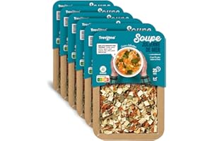 Trevijano Soupe Julienne de Mer: 6 barquettes de 100g chacune (600g de légumes déshydratés). Barquette: 8 portions de légumes: carotte, panais, poireau, algue wakame, oignon, chou,céleri et persil.