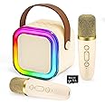 ECO SHINE Karaoke Mini Portable Bluetooth Speaker with 2 Bluetooth Wireless Microphones Colorful Lights Ideal Birthday, Party use with 32 GB Memory Card 30 Mix Party, Birthday Songs (White, Dual Mic)