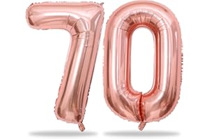 LINGQIANG Rose Gold Number 70 Birthday Balloons, 40 Inch Large Rose Gold Mylar Foil Number 7 & 0 Balloons for Women, 70th Birthday Balloons for 70 Year Old Anniversary Birthday Party Decorations Supplies