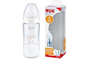 NUK First Choice+ biberon | 0-6 mois | Contrôle de température | Tétine en silicone | Valve anti-coliques | Sans BPA | 300 ml