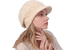 COZYAN Mujeres Grueso Lana Forrado Tejer Flexible Gorrita Tejida con Visera Mujer Gorros de Punto con Coleta Beanie Sombrero Invierno Suave Cálido Elástico Beanie Hat para Mujer