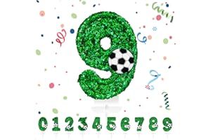 PARTYHAUSY Candele Compleanno 9 Anno,3D a Calcio Candele, Numero 9 Candele di Compleanno Verde Calcio Candele Torta Decorazione, Adatto A Feste di Compleanno Festa Baby