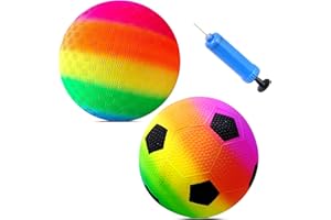 KERANEET 2 Stück PVC Regenbogen Ball Bouncy Kickbal Kinder Wasserball Strandball Kinder Spielball Wasserball Bouncy Ball Leuchtende Farben für Backyard Park und Beach Outdoor Fun