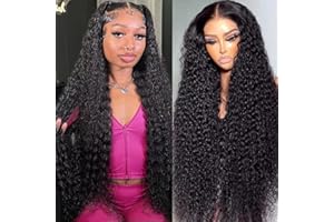 DURGIO 30 Inch 13x6 Deep Wave Lace Front Wig Human Hair 200% Density Pre Plucked Brazilian Virgin Deep Curly Lace Front Wigs Wet and Wavy with Baby Hair for Women