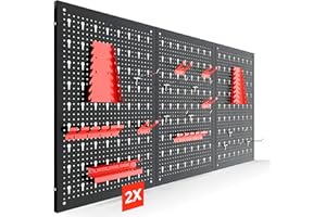 Arebos Ścienna Tablica Narzędziowa 6-częściowa | Zestaw 34 Haczyków i Uchwytów | 235,2x59,5 cm | Metalowa Perforowana Tablica do Warsztatu | Montaż w Zestawie | Czerwony