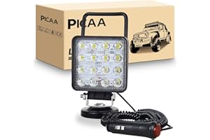 PICAA LED luz de trabajo 4 pulgadas 48W Imán portátil 12V 24V Luz de inundación Luz de trabajo impermeable Base magnética LED Faro para Tractor Remolcador Carretilla elevadora ATV Camión Offroad 4x4