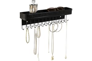 J JACKCUBE DESIGN JackCubeDesign Organizador de Joya Colgado, Colgador de Collar, Colgador de Pulsera, Colgador Adherido a pared con 25 ganchos (Negro / 41.6 x 12.4 x 7.4 cm) -: MK124B