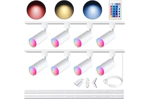 Bravsekai GU10 16-Color RGB Track Lighting Kit, 8-Pack Colour-Changing Spotlights with 2x1.5M H-Rail, IR Remote RGB Track Lights for Living Room, Home Parties, Nightclubs, Bars