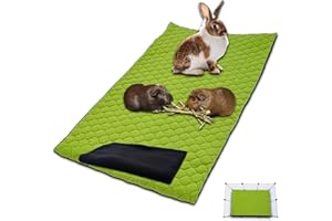 NEO SOLVO Tapis Litière Polaire pour Cochon d'Inde et Lapin - 70 x 105 cm Vert avec Une Couverture Tunnel Polaire séparée - Absorbant et Imperméable - Facile à Nettoyer - Pliable - Cage et Enclos
