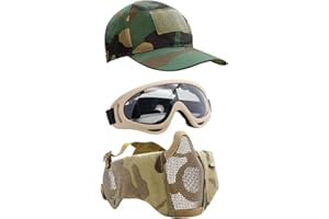 ‎YZPACC Airsoft Maske mit Brille, Faltbare Half Face Airsoft Mesh Maske mit Ohrenschutz für Paintball Schießen Cosplay CS Spiel