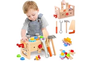 XIAPIA Kids Tool Set Wooden Toys Role Play Toys Tool Box Kids Educational Montessori Construction Toys Easter Birthday Gifts for Boys Girls Toddle Ages 3 4 5 6