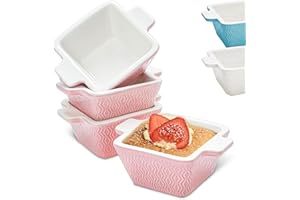 Praknu Petit Plats à Four en Céramique Rose - Lot de 4-280ml - Allant au Four - Anti-adhésive - Lavable au Lave-vaisselle - Ramequins en Céramique