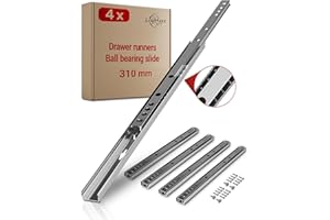 LouMaxx Drawer Runners 17mm Groove [4 Pack] - 310mm Cabinet Drawer Slides - Ball Bearing Drawer Runners - Suitable Replacement IKEA, MFI - Screws Included