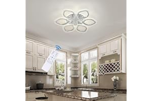 Qcyuui Modern Ceiling Light LED Leaf Ceiling Chandeliers Lamp, 80W Bedroom Flush Mount Dimmable Ceiling Lighting for Lounge Dining Room Kitchen, with Remote/6-Head
