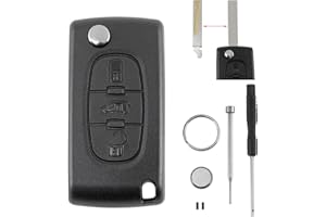 GLOUVDEYZ CE0536 For Citroen Berlingo Van Dispatch Van For Peugeot Expert Van Partner Van For Fiat Scudo and Toyota ProAce 3 Buttons Car Key Fob Case Battery CR1620 Pin Removal Tool