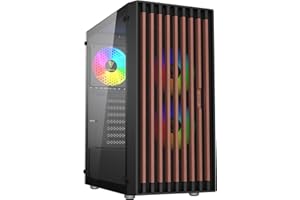 GAMDIAS AURA PC Case, ATX Gaming Mid Tower, High Airflow Walnut Wood Mesh Front, Tempered Glass Side Panel, Pre-install 3 x 120 mm FRGB Fans, Walnut