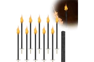 ‎HENGMEI HENGMEI 10 Stück Fackeln für Draußen Wachsfackeln Brennzeit 100 min Fackeln aus Natürlichem Wachs Fackel Gartenfackeln Party Wanderung Mit Handschutz und Extra Langem Griff