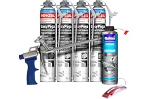 BRICOLEMAR Pack Pistola Espuma Caliber 30 + 4 Botes Espuma Adhesiva EasyPega 750ml + Limpiador Espuma Poliuretano Fresca 500ml + Llavero de Regalo (Pistola Caliber 30 + 4 Botes EasyPega 750ml + Limpiador 500ml)